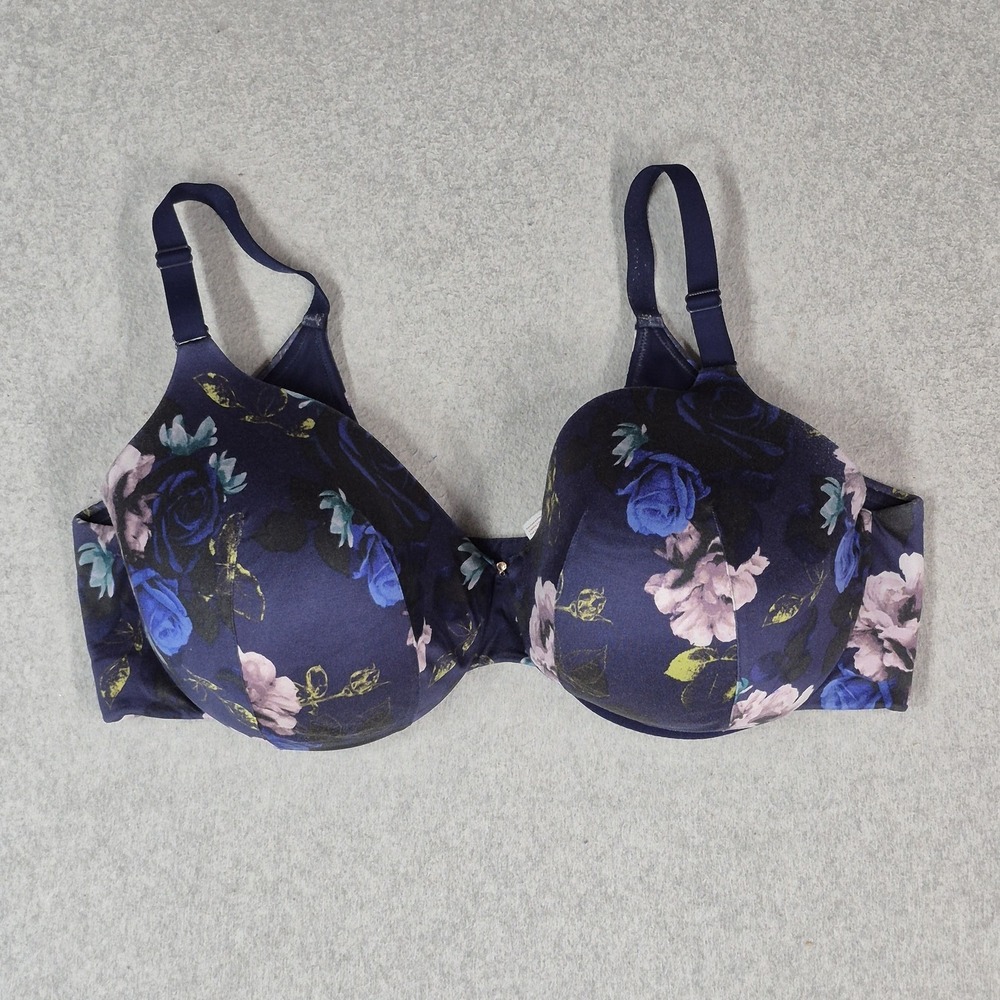 Cacique Women Bra 44DDD Navy Floral T Shirt Underwired Strap Adjustable
